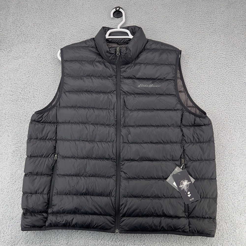 Eddie Bauer Down Vest Mens 2XL XXL Cirruslite EB650 Puffer Packable Full Zip Bla